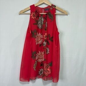 🛁 Vince Camuto, pink and green sleeveless chiffon floral blouse